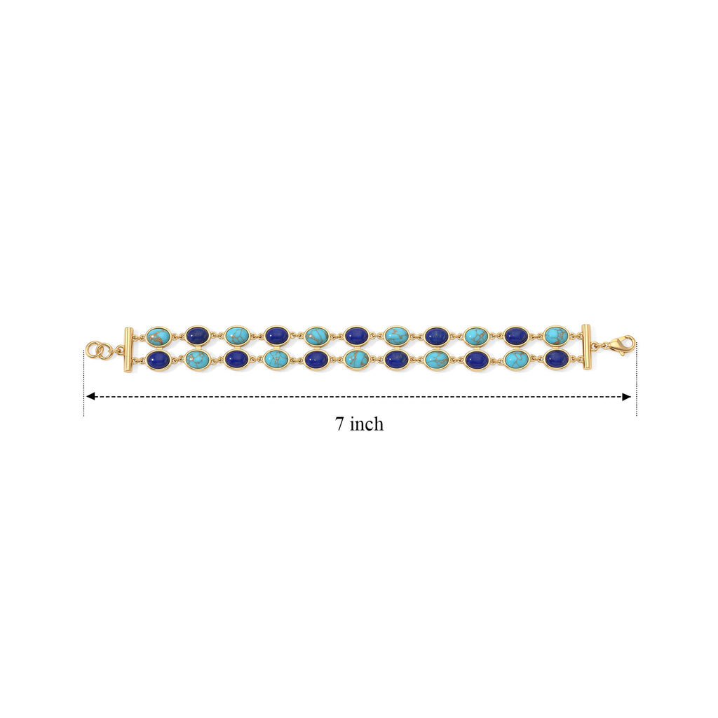 EverTrue - Blue Turquoise & Lapis Lazuli Bracelet (Size - 7.5) in Yellow Gold Tone 32.70 Ct._8719192_4