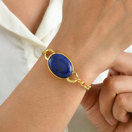EverTrue - Lapis Lazuli Solitaire Chain Bracelet (Size - 7.5) in Yellow Gold Tone 27.25 Ct. 8719193 2