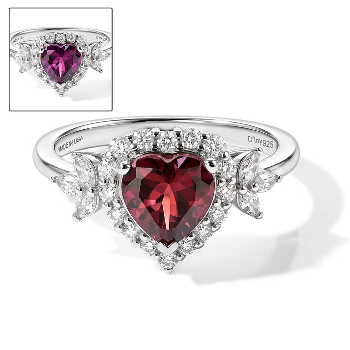 D'Joy USAMBARA - Colour Change Garnet &amp; Moissanite Halo Heart Ring in Rhodium Overlay Sterling Silver 2.00 Ct. 8719198 1
