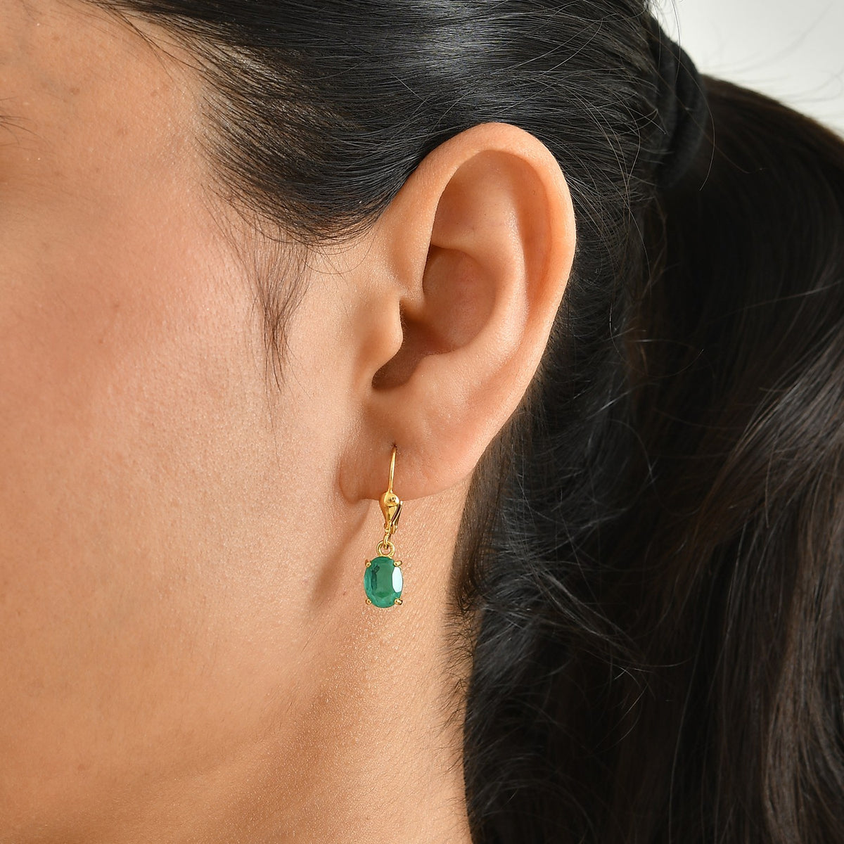 Colombian Colour Emeraldine Quartz Solitaire Earring with Lever Back in Yellow Gold Plated Sterling Silver 3.12 Ct. V32640768 2