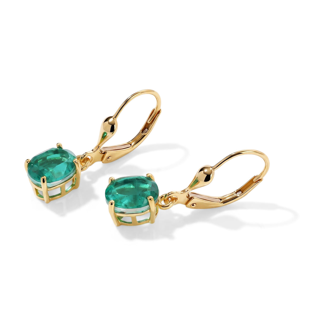 Colombian Colour Emeraldine Quartz Solitaire Earring with Lever Back in Yellow Gold Plated Sterling Silver 3.12 Ct. V32640768 3