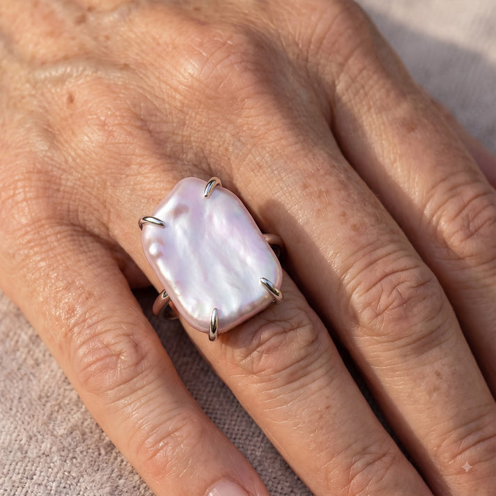 D'Joy - Keshi Pearl Solitaire Ring in Rhodium Overlay Sterling Silver  10.00 Ct. V32615467 2