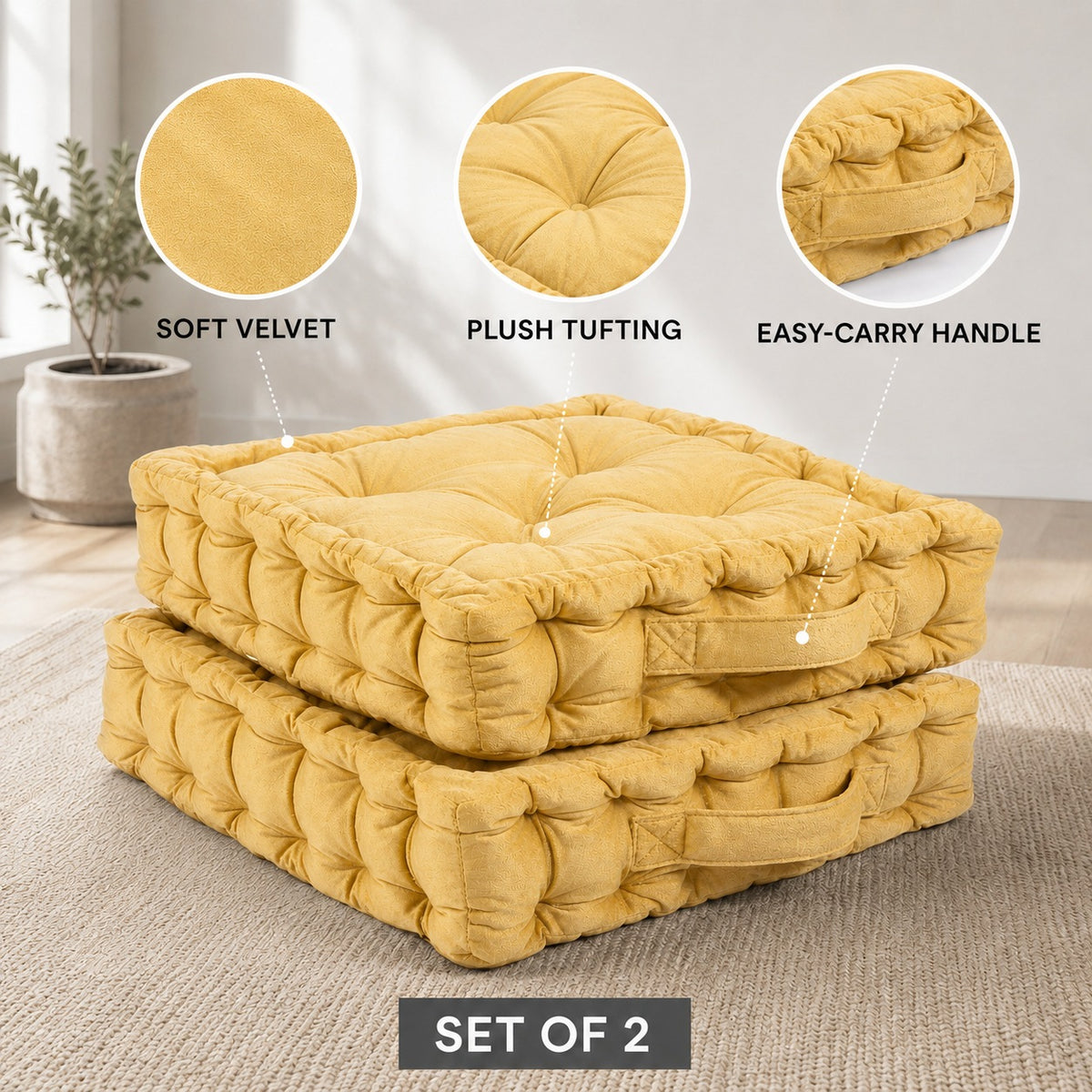 LIVMORE - Set of 2 Velvet Seat Cushions (40x40x8 cm) - Golden 8719610 4