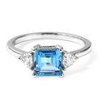 D'Joy Swiss Blue Topaz, Moissanite 3 Stone Ring in Platinum OverlaySterling Silver  2.562  Ct._8719631