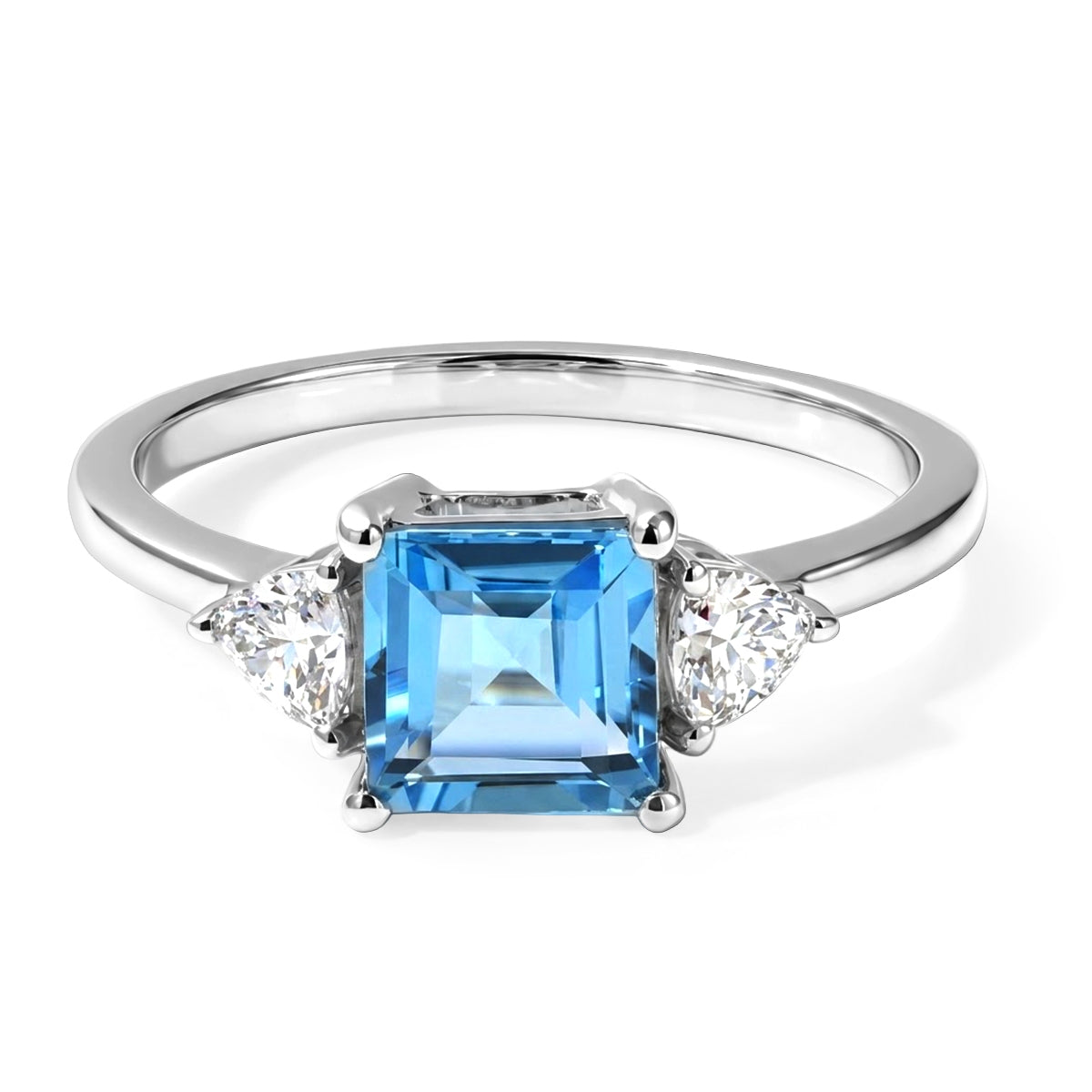 D'Joy - Swiss Blue Topaz &amp; Moissanite Trilogy Ring in Platinum Overlay Sterling Silver 2.56 Ct. 8719631 0