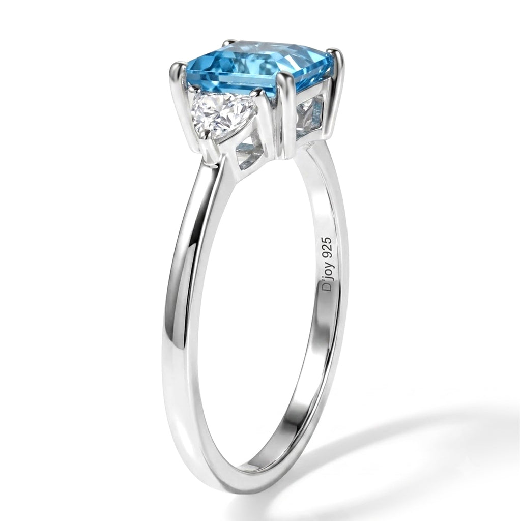 D'Joy Swiss Blue Topaz, Moissanite 3 Stone Ring in Platinum OverlaySterling Silver  2.562  Ct._8719631_3