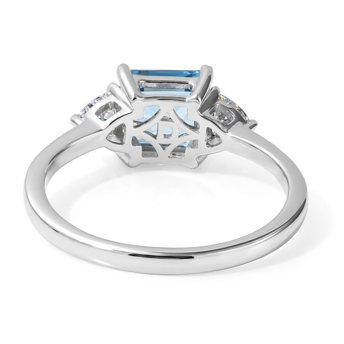 D'Joy - Swiss Blue Topaz &amp; Moissanite Trilogy Ring in Platinum Overlay Sterling Silver 2.56 Ct. 8719631 5
