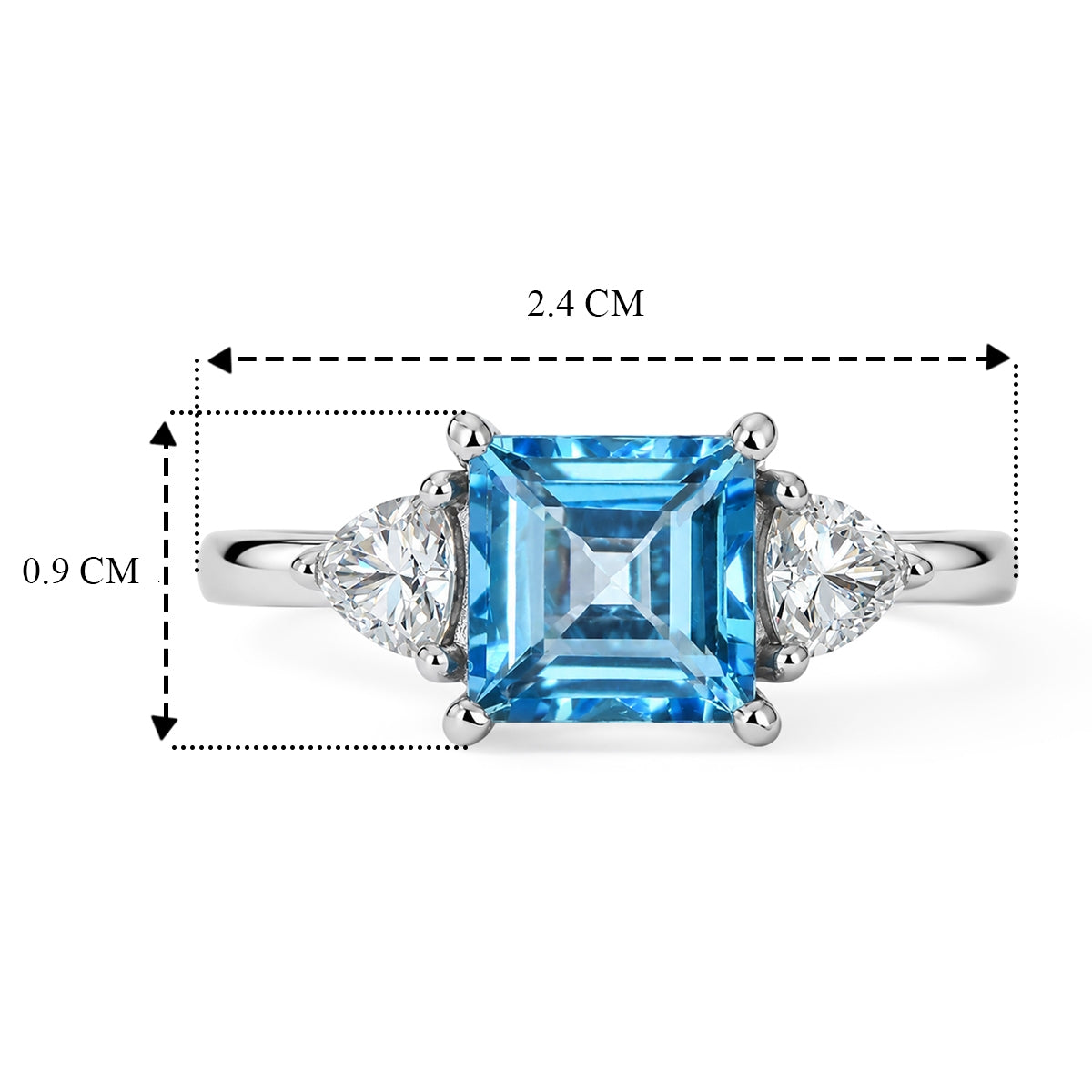 D'Joy - Swiss Blue Topaz &amp; Moissanite Trilogy Ring in Platinum Overlay Sterling Silver 2.56 Ct. 8719631 6