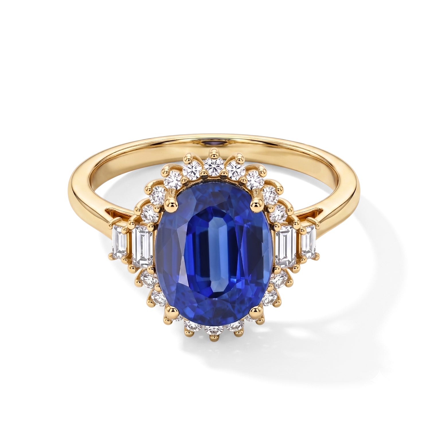 Luxuriant - SUPER FIND - 9K Yellow Gold AAA Natural Kashmir Kyanite &amp; Lab Grown Diamond (SI) Halo Ring 3.75 Ct. 8719657 0