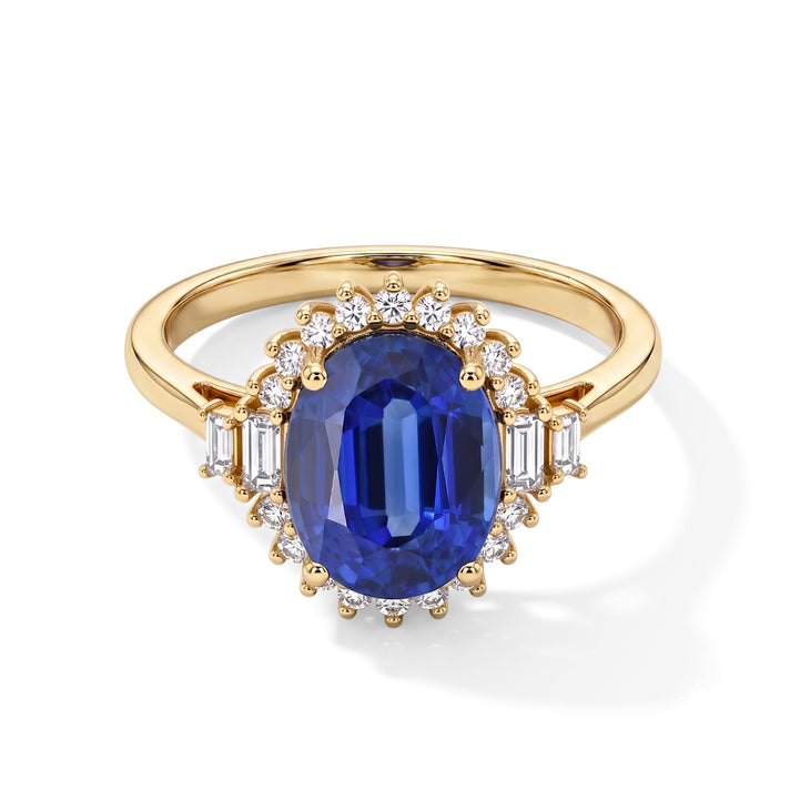 Luxuriant - SUPER FIND - 9K Yellow Gold AAA Natural Kashmir Kyanite &amp; Lab Grown Diamond (SI) Halo Ring 3.75 Ct. 8719657 1