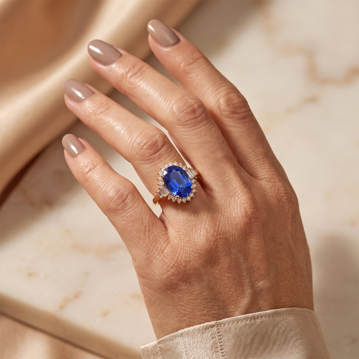 Luxuriant - SUPER FIND - 9K Yellow Gold AAA Natural Kashmir Kyanite &amp; Lab Grown Diamond (SI) Halo Ring 3.75 Ct. 8719657 2