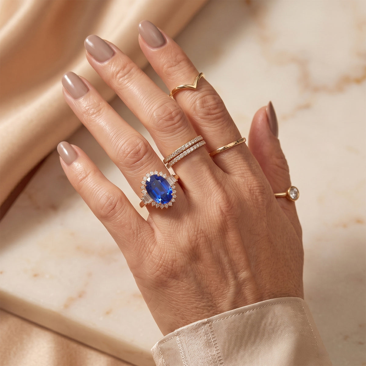 Luxuriant - SUPER FIND - 9K Yellow Gold AAA Natural Kashmir Kyanite &amp; Lab Grown Diamond (SI) Halo Ring 3.75 Ct. 8719657 3