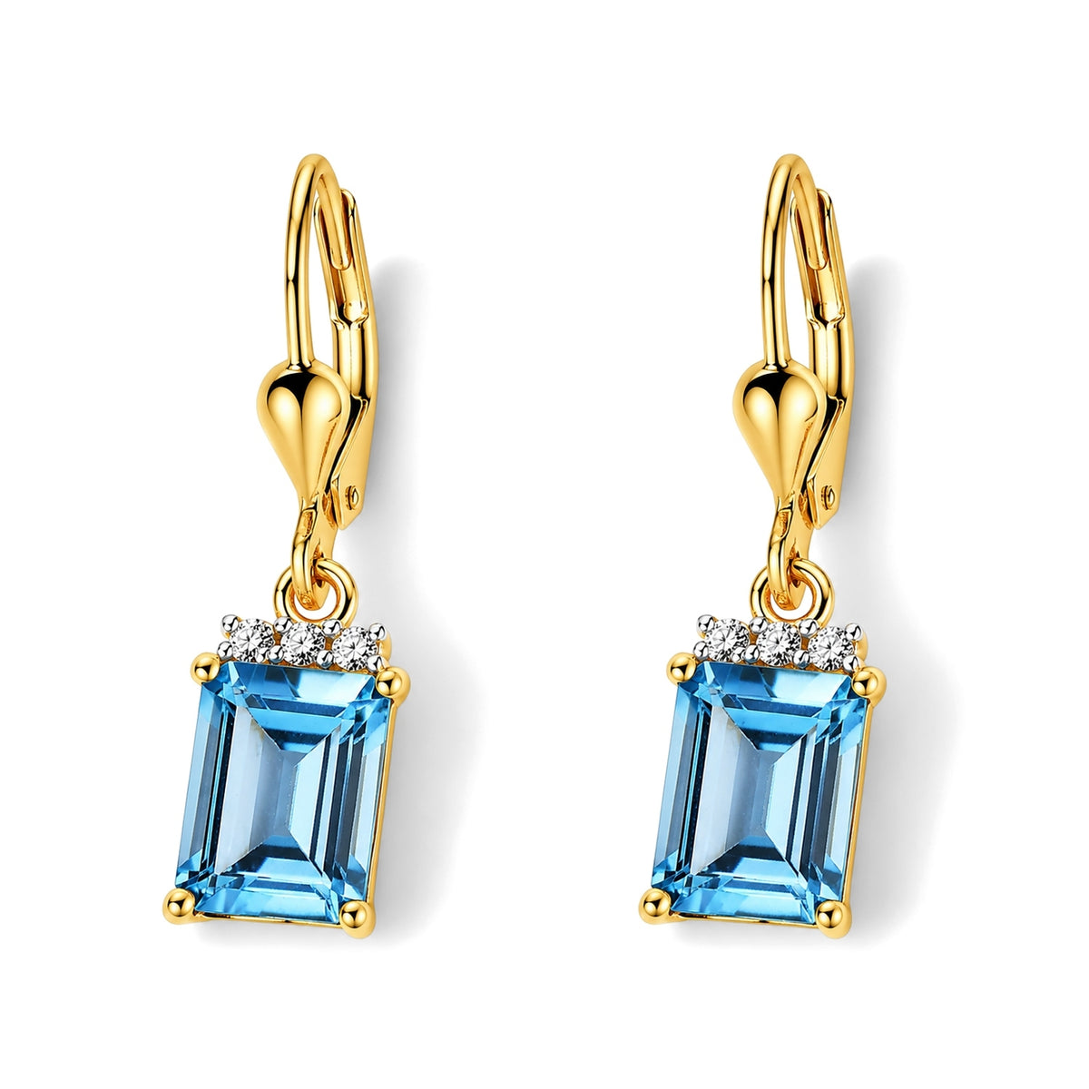 D'Joy - Swiss Blue Topaz &amp; White Zircon Earring with Lever Back in Yellow Gold Plated Sterling Silver 3.80 Ct. V32578124 0