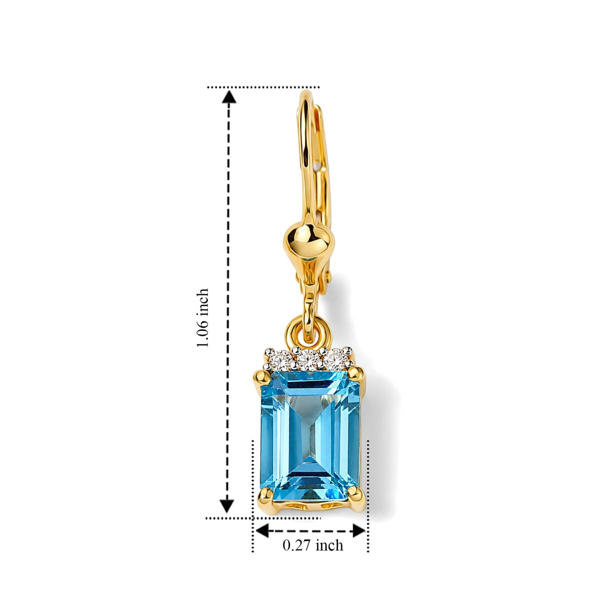 D'Joy - Swiss Blue Topaz &amp; White Zircon Earring with Lever Back in Yellow Gold Plated Sterling Silver 3.80 Ct. V32578124 5