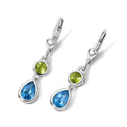 D'Joy - Swiss Blue Topaz & Peridot Dangling Earring with Lever Back in Platinum Overlay Sterling Silver 2.30 Ct._8719669