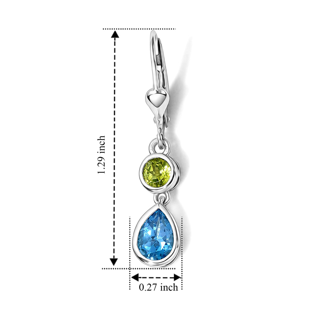 D'Joy - Swiss Blue Topaz & Peridot Dangling Earring with Lever Back in Platinum Overlay Sterling Silver 2.30 Ct._8719669_4