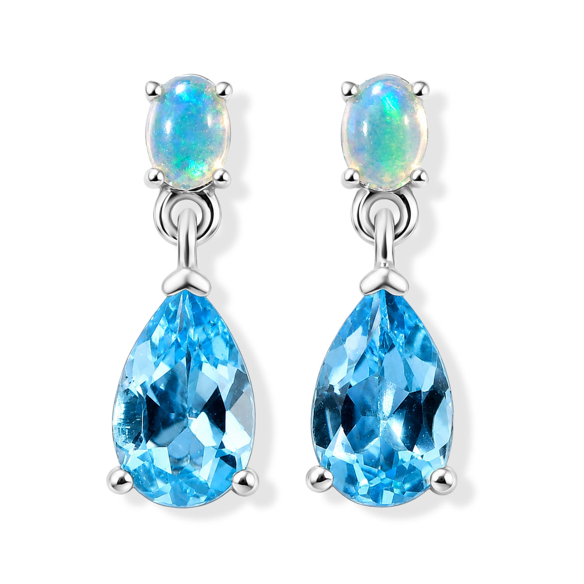 D'Joy - Swiss Blue Topaz &amp; Ethiopian Opal Dangling Earring with Push Post in Platinum Overlay Sterling Silver 2.20 Ct. V32578009 0