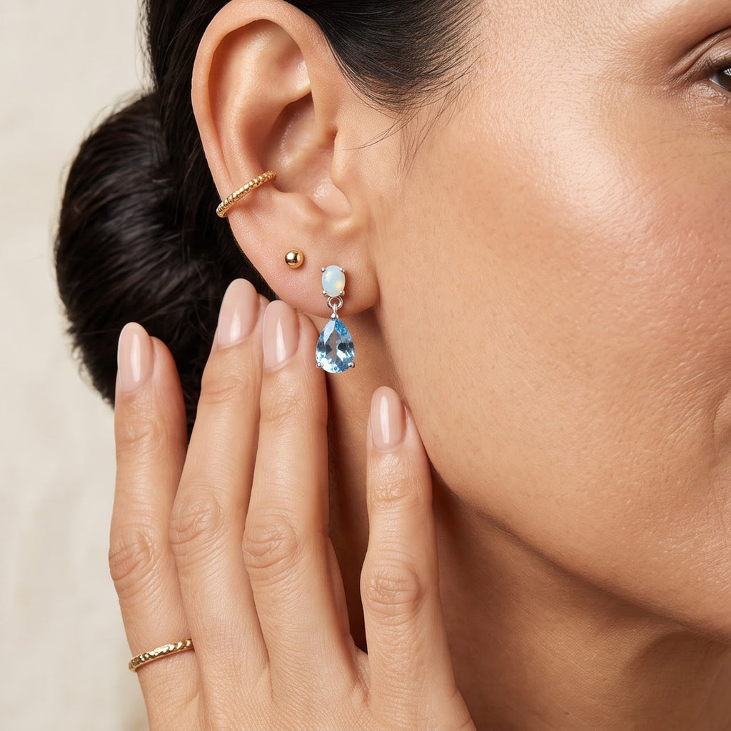 D'Joy - Swiss Blue Topaz & Ethiopian Opal Dangling Earring with Push Post in Platinum Overlay Sterling Silver 2.20 Ct._8719735_2