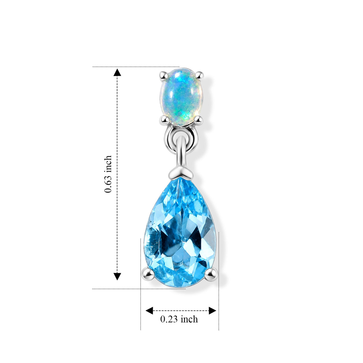 D'Joy - Swiss Blue Topaz &amp; Ethiopian Opal Dangling Earring with Push Post in Platinum Overlay Sterling Silver 2.20 Ct. V32578009 5