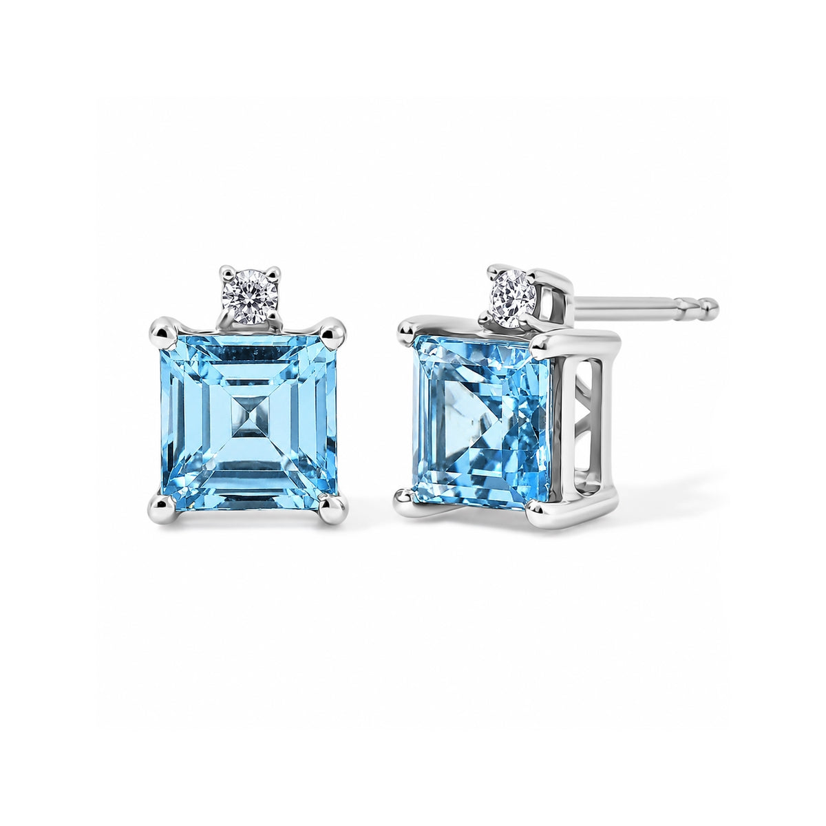 Luxuriant - Swiss Blue Topaz &amp; Lab Grown Diamond (SI/G-H) Stud Push Post Earring in Platinum Overlay Sterling Silver 2.70 Ct. V32578738 0