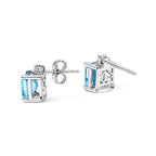 Luxuriant - Swiss Blue Topaz & Lab Grown Diamond (SI/G-H) Stud Push Post Earring in Platinum Overlay Sterling Silver 2.90 Ct._8719736_3