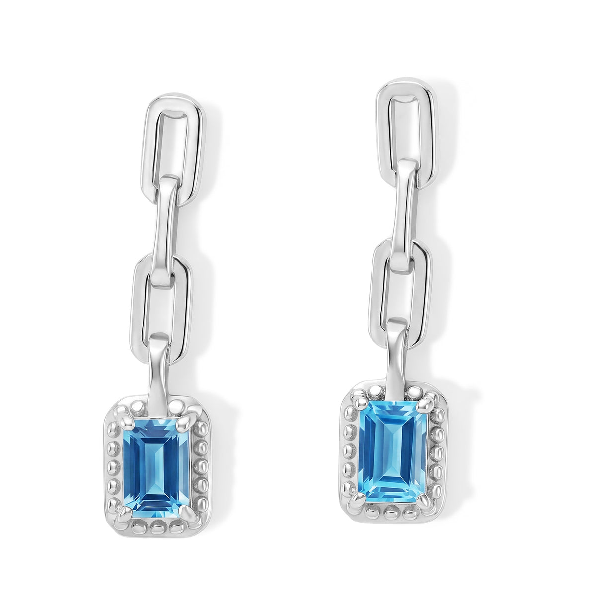 D'Joy - Swiss Blue Topaz Dangling Earring with Push Post in Platinum Overlay Sterling Silver 1.45 Ct. V32578417 0