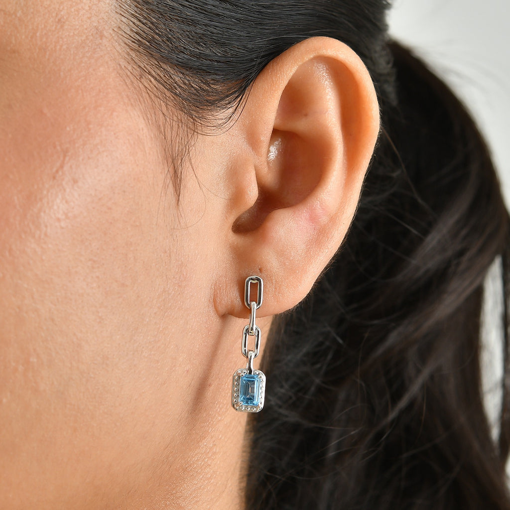 D'Joy - Swiss Blue Topaz Dangling Earring with Push Post in Platinum Overlay Sterling Silver 1.45 Ct._8719738_1