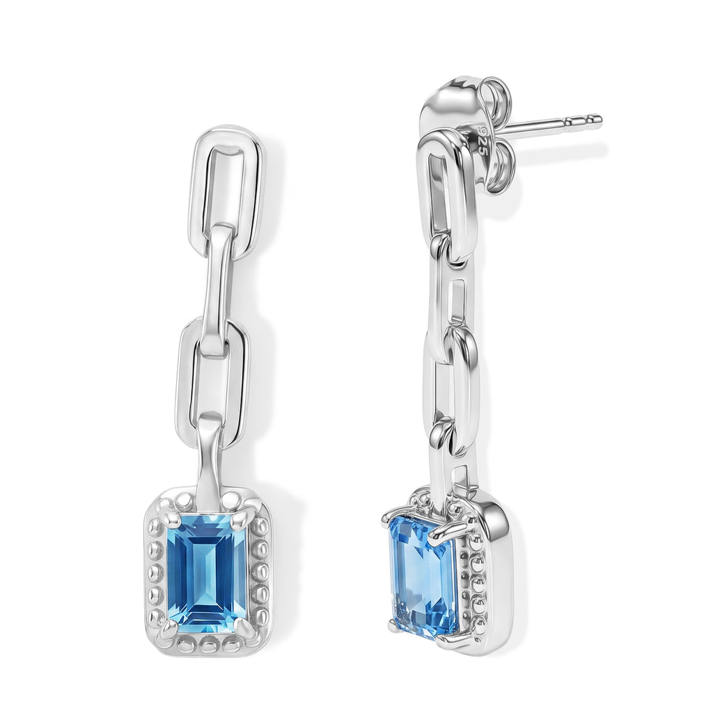 D'Joy - Swiss Blue Topaz Dangling Earring with Push Post in Platinum Overlay Sterling Silver 1.45 Ct._8719738_3