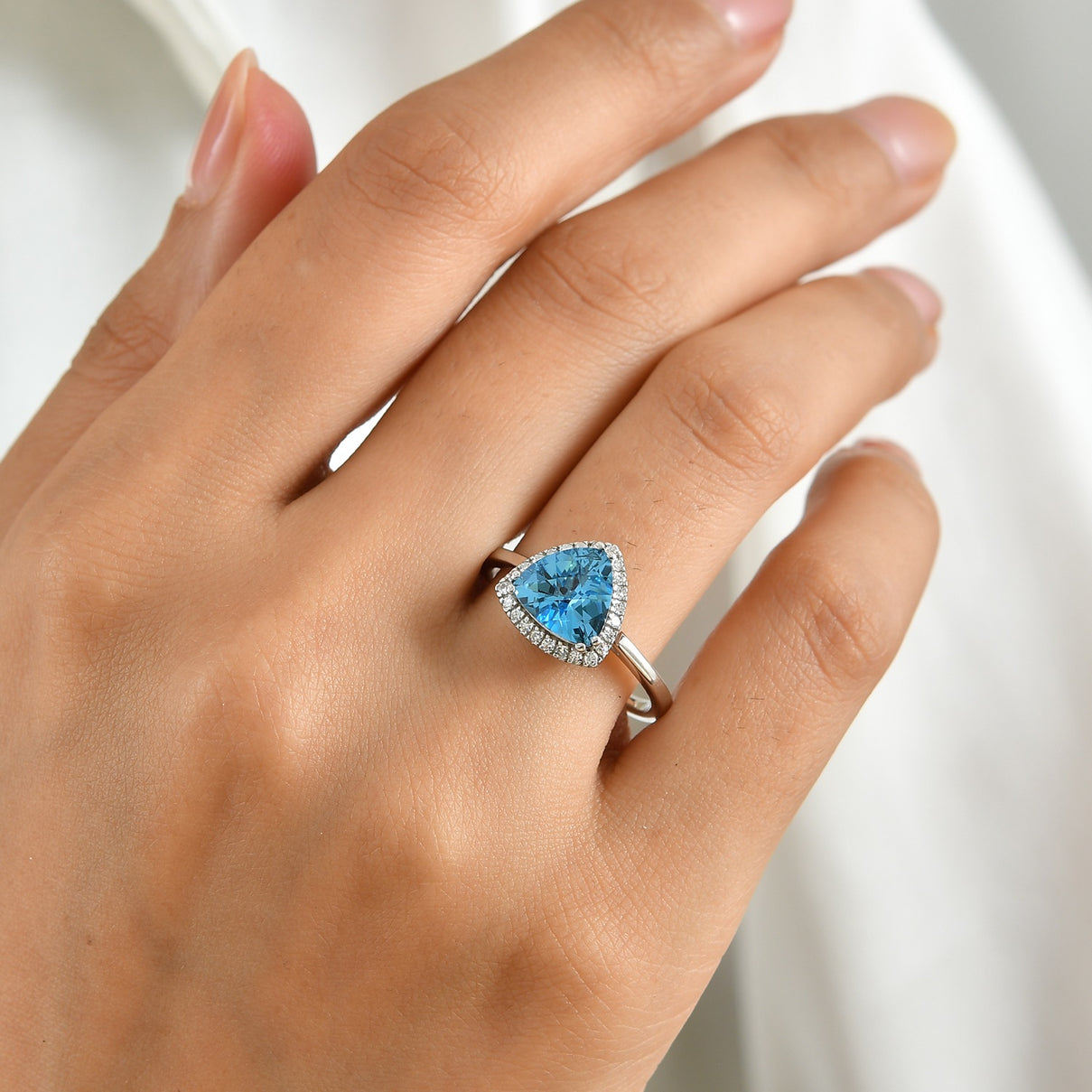 Swiss Blue Topaz &amp; Lab Grown Diamond (SI-G-H) Halo Ring in Rhodium Overlay Sterling Silver 3.08 Ct. 8719845 2