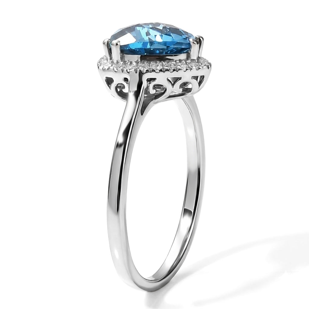 Luxuriant Swiss Blue Topaz, Lab Grown Diamond Main Stone With Side Stone Ring in Rhodium OverlaySterling Silver  3.084  Ct._8719845_4