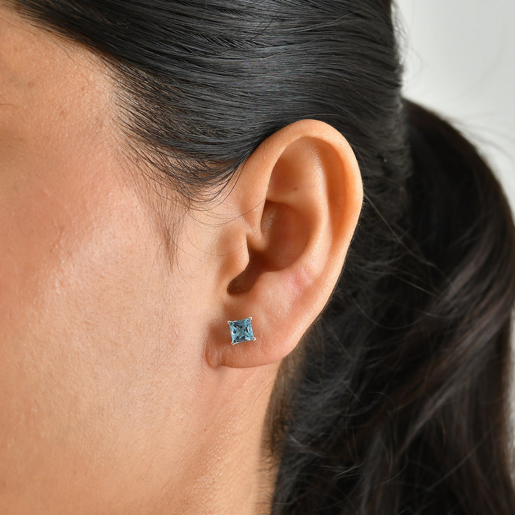 D'Joy - Swiss Blue Topaz Solitaire Stud Earring with Push Post in Platinum Overlay Sterling Silver 1.32 Ct._8719855_1