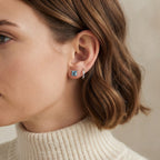 D'Joy - Swiss Blue Topaz Solitaire Stud Earring with Push Post in Platinum Overlay Sterling Silver 1.32 Ct._8719855_2