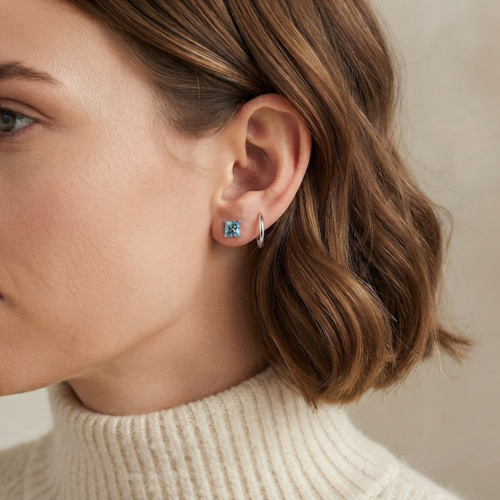 D'Joy - Swiss Blue Topaz Solitaire Stud Earring with Push Post in Platinum Overlay Sterling Silver 1.32 Ct. V32604188 3