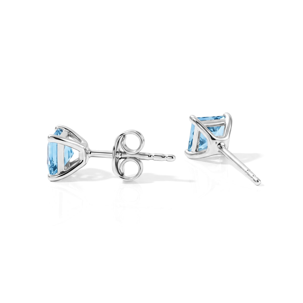D'Joy - Swiss Blue Topaz Solitaire Stud Earring with Push Post in Platinum Overlay Sterling Silver 1.32 Ct. V32604188 4