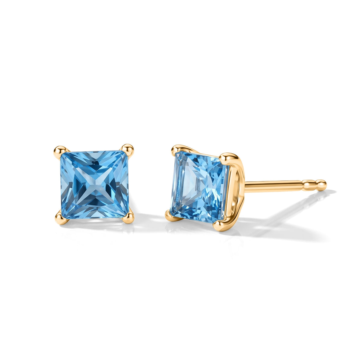 D'Joy - Swiss Blue Topaz Solitaire Stud Earring with Push Post in Yellow Gold Plated Sterling Silver 1.32 Ct. V32603985 0