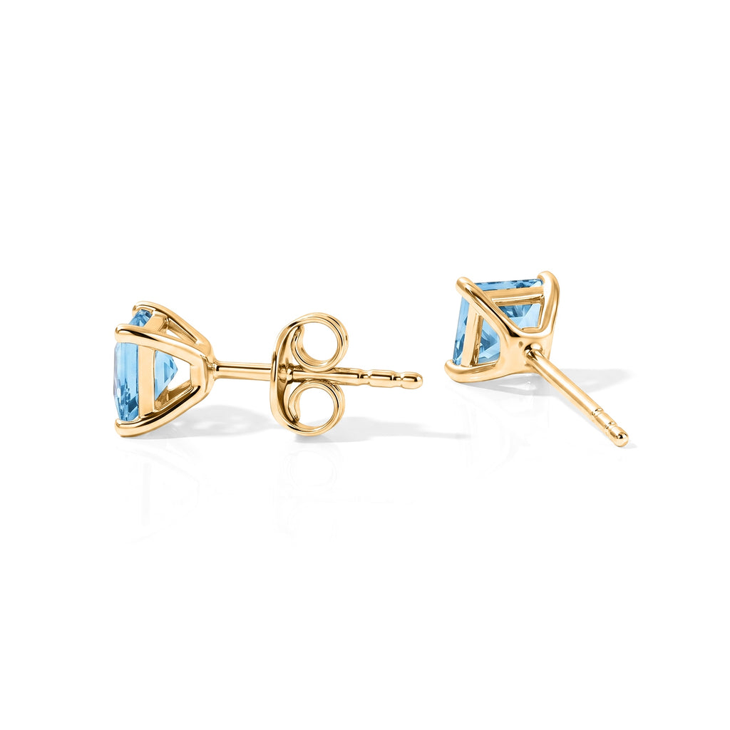 D'Joy - Swiss Blue Topaz Solitaire Stud Earring with Push Post in Yellow Gold Plated Sterling Silver 1.32 Ct._8719856_3