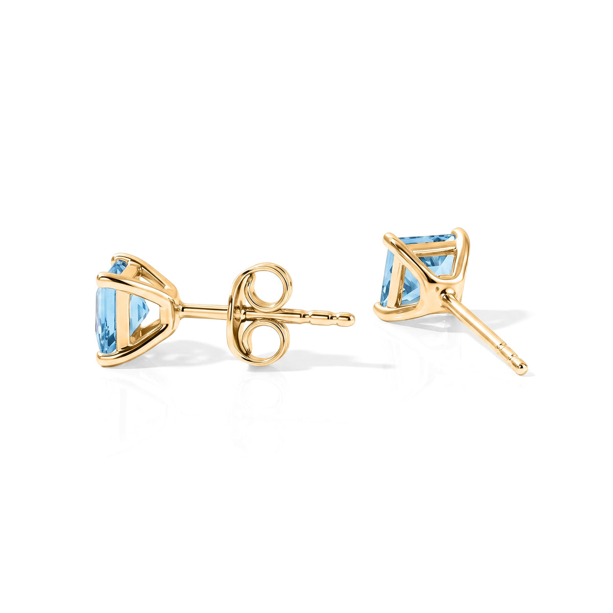 D'Joy - Swiss Blue Topaz Solitaire Stud Earring with Push Post in Yellow Gold Plated Sterling Silver 1.32 Ct. V32603985 4
