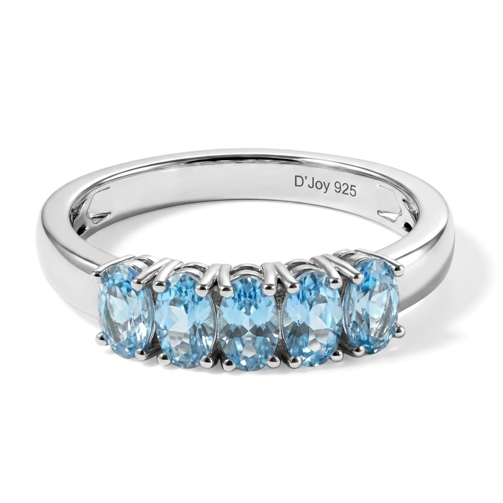 D'Joy - Swiss Blue Topaz 5 Stone Ring in Platinum Overlay Sterling Silver 1.30 Ct._8719865
