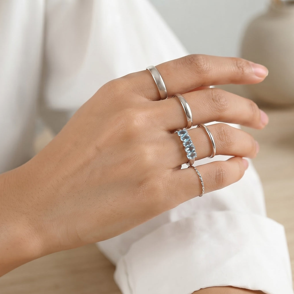 D'Joy - Swiss Blue Topaz 5 Stone Ring in Platinum Overlay Sterling Silver 1.30 Ct._8719865_2