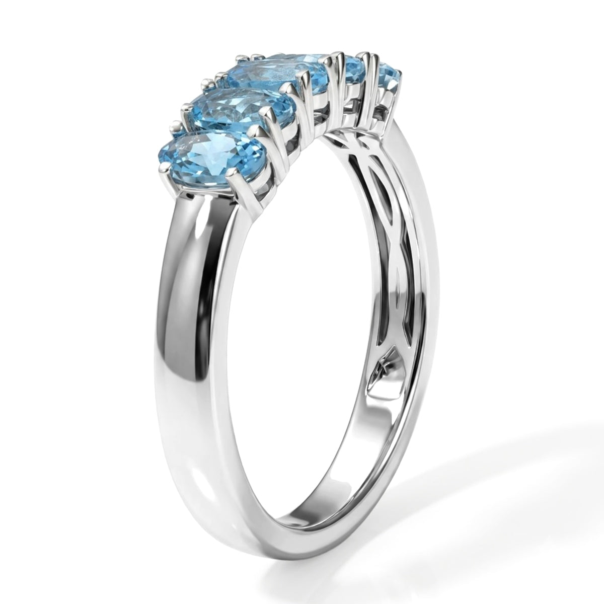 D'Joy - Swiss Blue Topaz 5 Stone Ring in Platinum Overlay Sterling Silver 1.30 Ct. 8719865 4