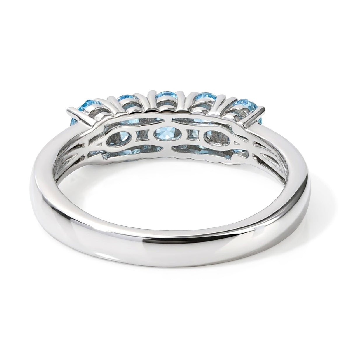 D'Joy - Swiss Blue Topaz 5 Stone Ring in Platinum Overlay Sterling Silver 1.30 Ct. 8719865 5