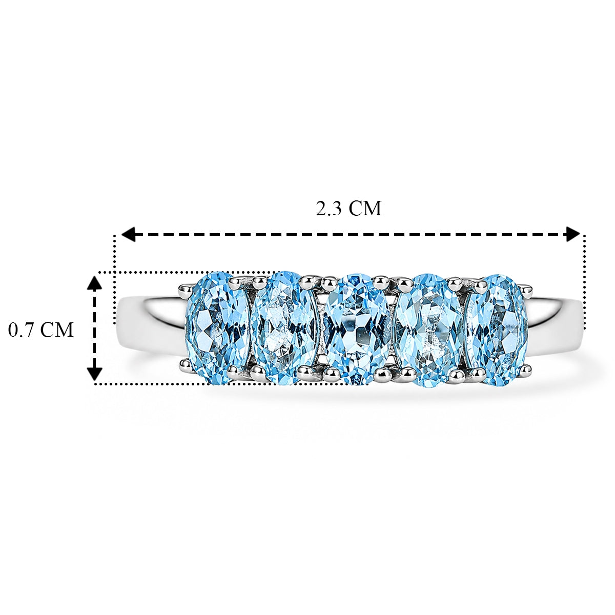D'Joy - Swiss Blue Topaz 5 Stone Ring in Platinum Overlay Sterling Silver 1.30 Ct. 8719865 6