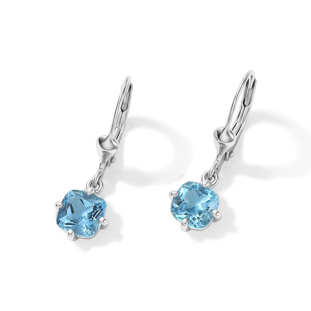 D'Joy - Swiss Blue Topaz Solitaire Lever Back Earring in Platinum Overlay Sterling Silver 2.46 Ct._8719871