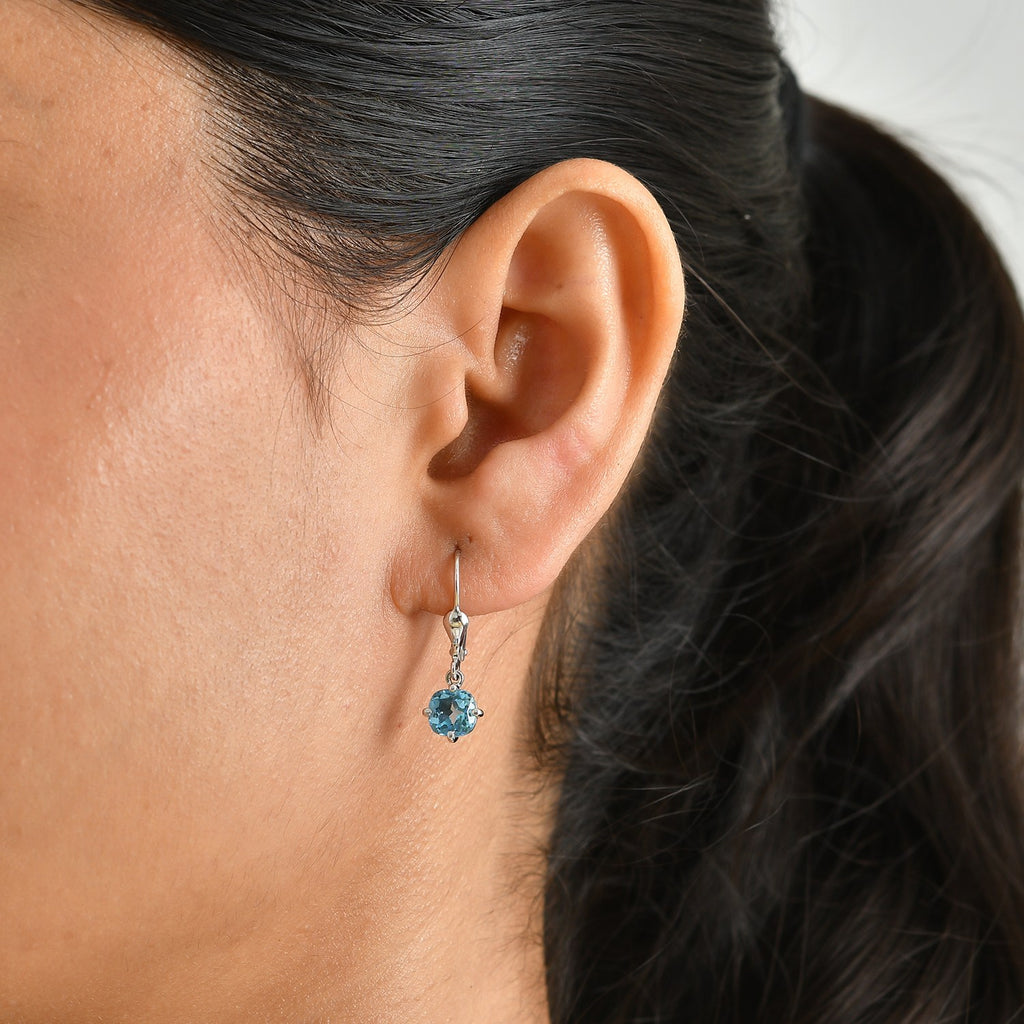 D'Joy - Swiss Blue Topaz Solitaire Lever Back Earring in Platinum Overlay Sterling Silver 2.46 Ct._8719871_1