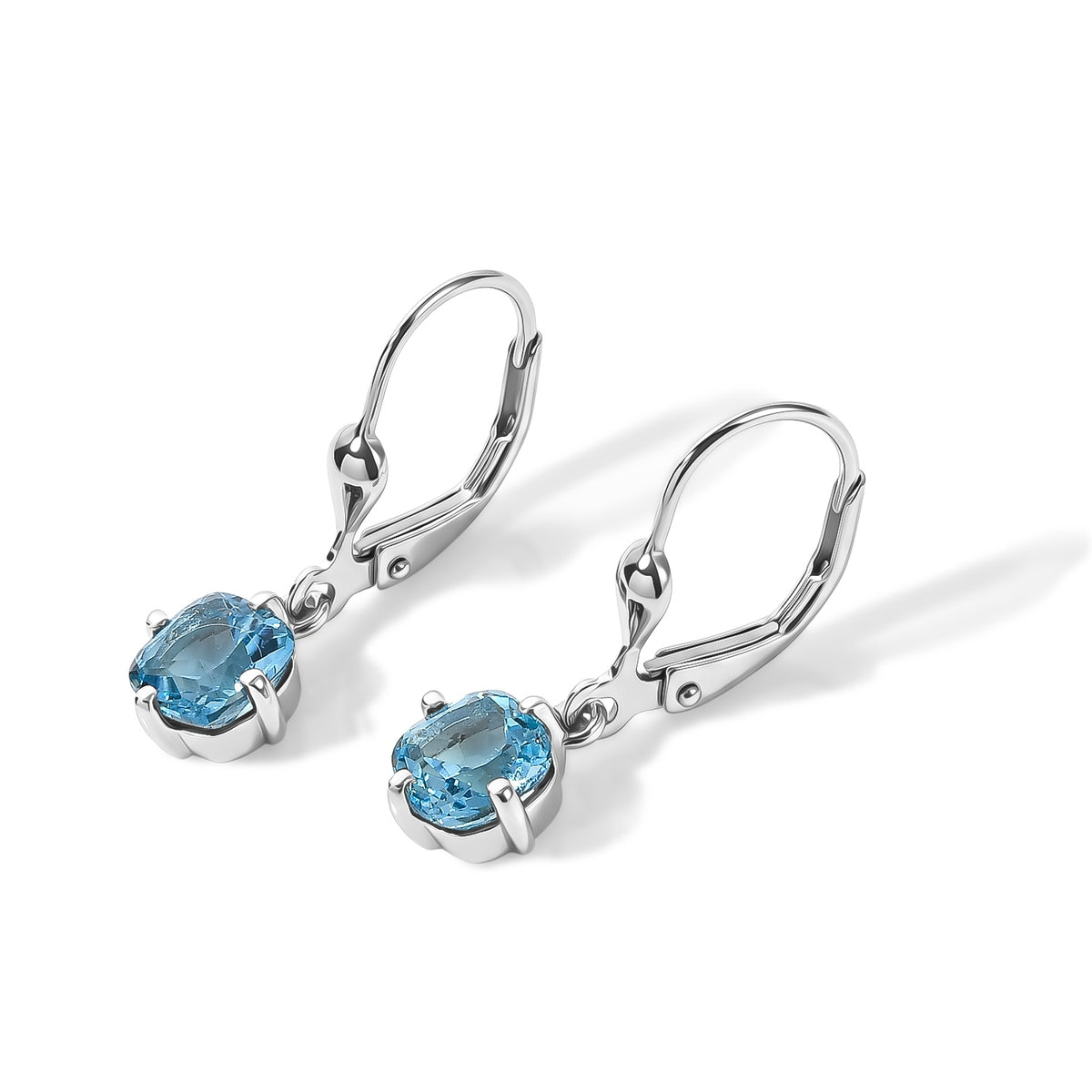 D'Joy - Swiss Blue Topaz Solitaire Lever Back Earring in Platinum Overlay Sterling Silver 2.46 Ct. V32578132 4