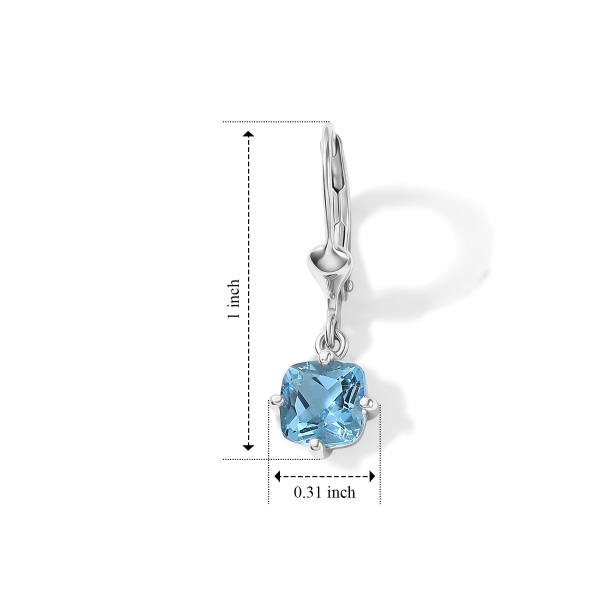 D'Joy - Swiss Blue Topaz Solitaire Lever Back Earring in Platinum Overlay Sterling Silver 2.46 Ct. V32578132 5