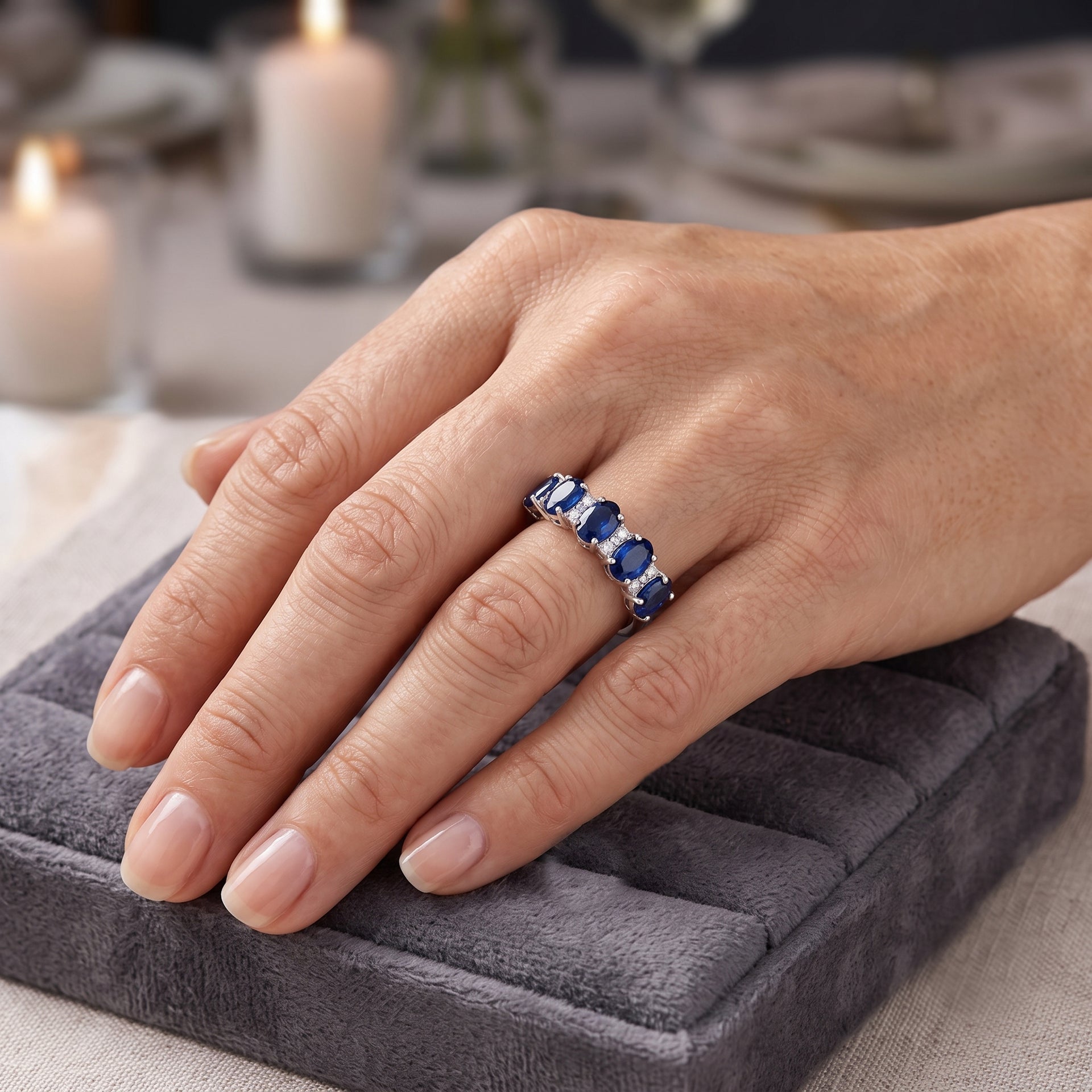 D'Joy - AAA Natural Kashmir Kyanite &amp; White Zircon Ring in Rhodium Overlay Sterling Silver 3.40 Ct. 8719896 2