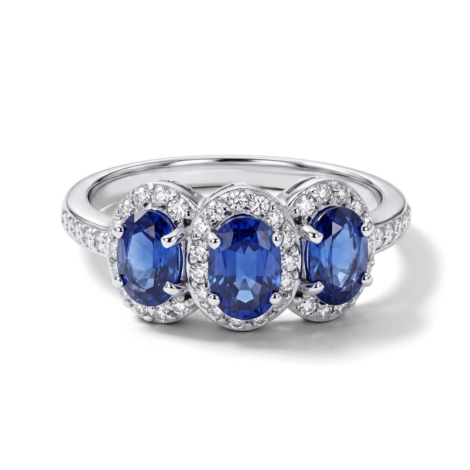 D'Joy -  AAA Natural Kashmir Kyanite &amp; White Zircon Trilogy Halo Ring in Rhodium Overlay Sterling Silver 2.44 Ct. 8719965 0