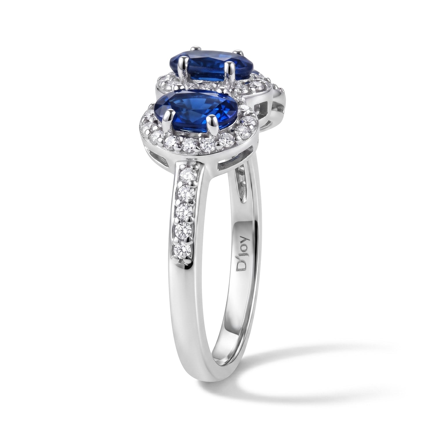 D'Joy -  AAA Natural Kashmir Kyanite &amp; White Zircon Trilogy Halo Ring in Rhodium Overlay Sterling Silver 2.44 Ct. 8719965 4