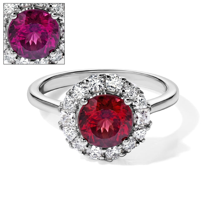 D'Joy USAMBARA - Colour Change Garnet &amp; Moissanite Halo Ring in Rhodium Overlay Sterling Silver 2.18 Ct. 8720200 1